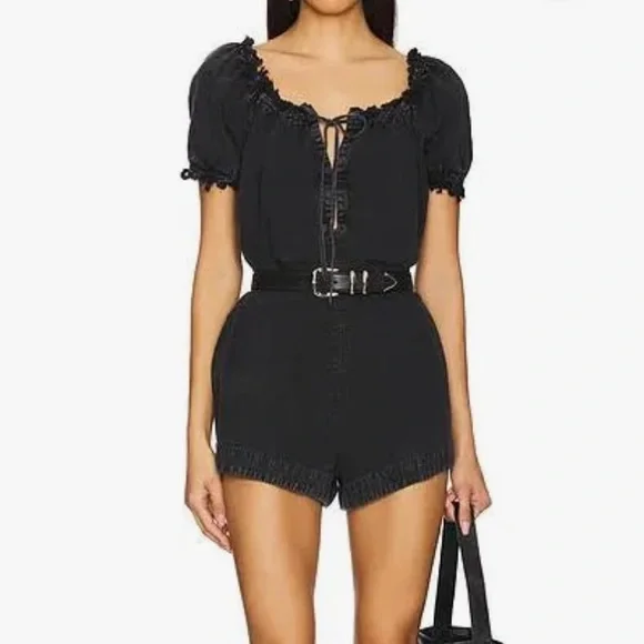 FREE PEOPLE DAISY ROMPER XS S WASHED CHARCOAL - Picture 4 of 8